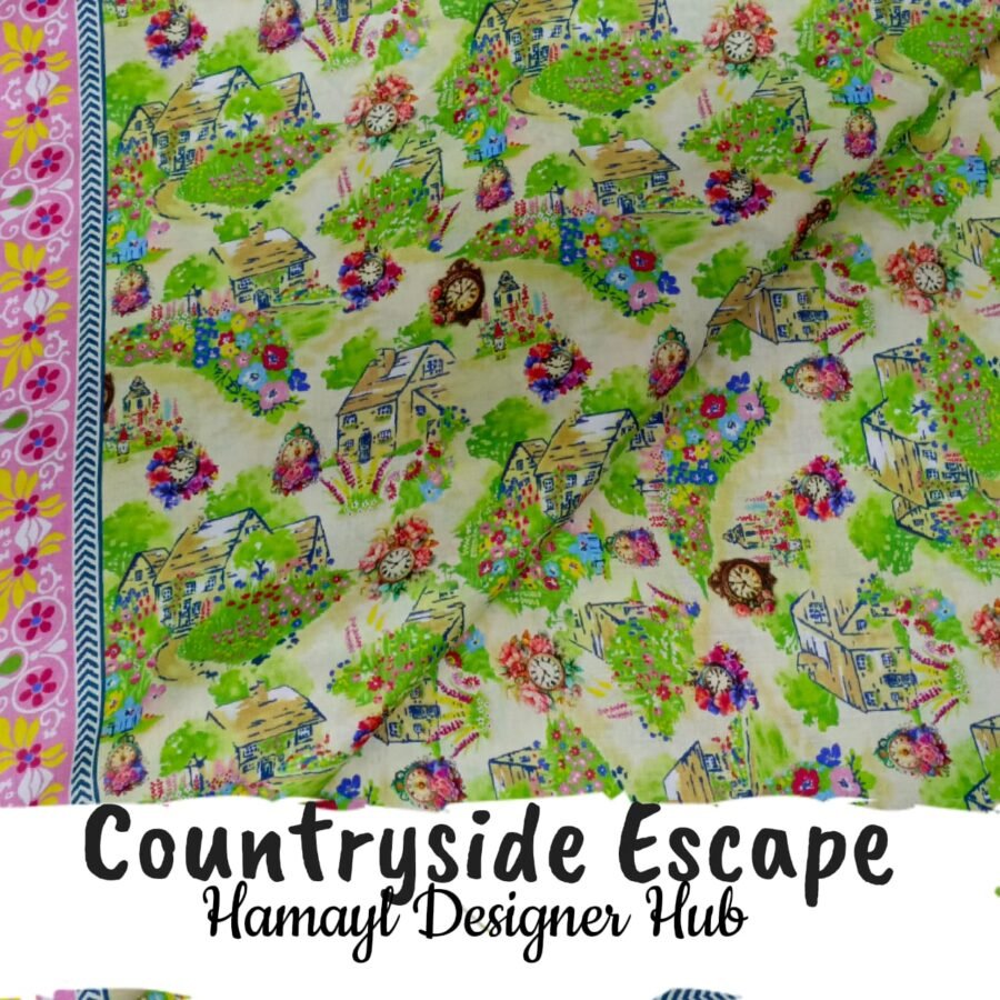Countryside Escape- Fabric -Funky Digital Lawn- Hamayl Designer Hub — unstitched fabric