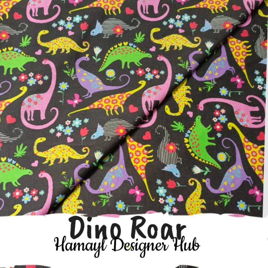 Dino Roar - Fabric -Funky Digital Lawn- Hamayl Designer Hub — unstitched fabric