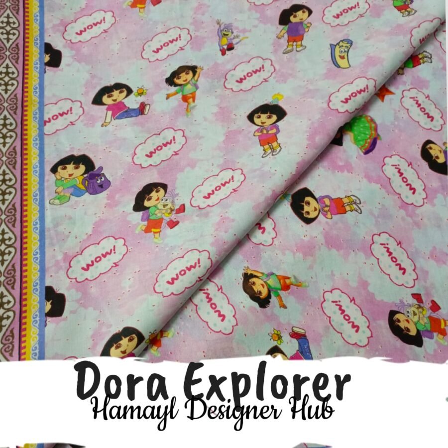 Dora Explorer - Fabric -Funky Digital Lawn- Hamayl Designer Hub — unstitched fabric