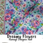 Blue-pink lawn fabric with dreamy multicolor floral designs – Elegant Lawn 2025