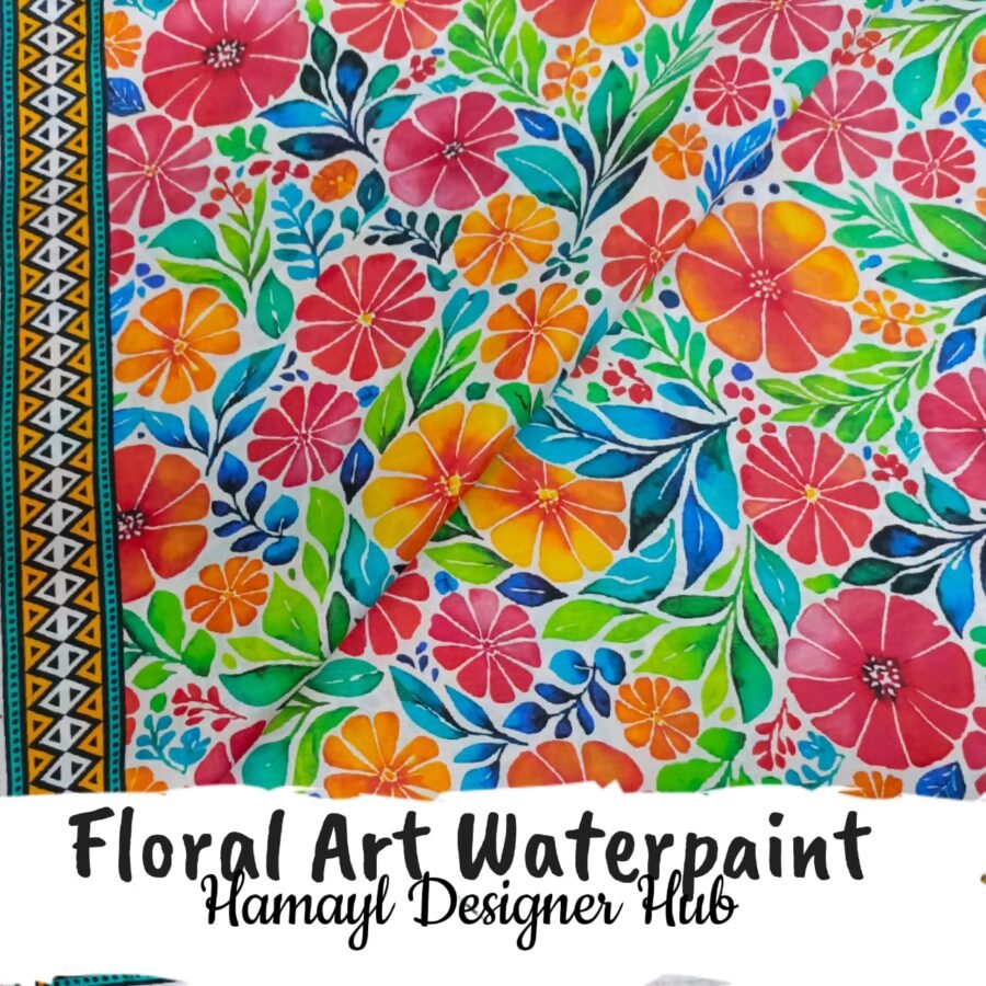 Floral Art Waterpaint- Fabric -Funky Digital Lawn- Hamayl Designer Hub — unstitched fabric