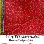 Red lawn fabric with repeating watermelon slice motifs – Fruit Print Lawn 2025