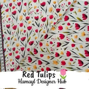 Red Tulip- Fabric -Funky Digital Lawn- Hamayl Designer Hub