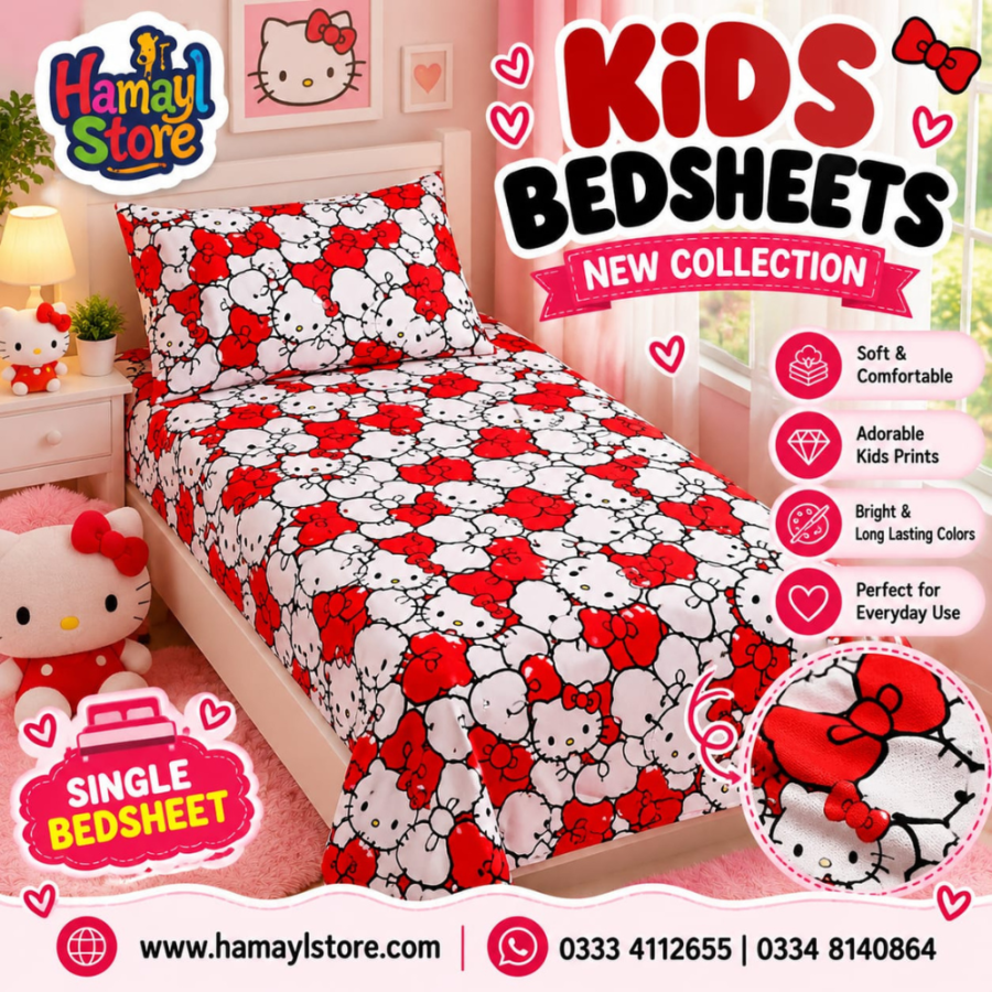 Hello Kitty Kids Single Bedsheet with 1 Pillow Cover – kids bedsheets