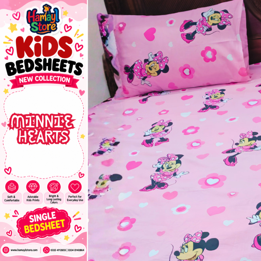 Minnie Hearts Kids Single Bedsheet with 1 Pillow Cover – kids bedsheets