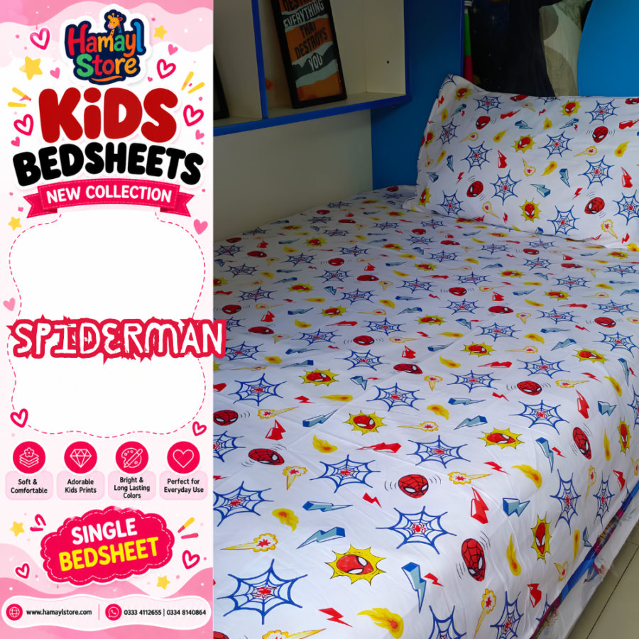 Spiderman Kids Single Bedsheet with 1 Pillow Cover – kids bedsheets