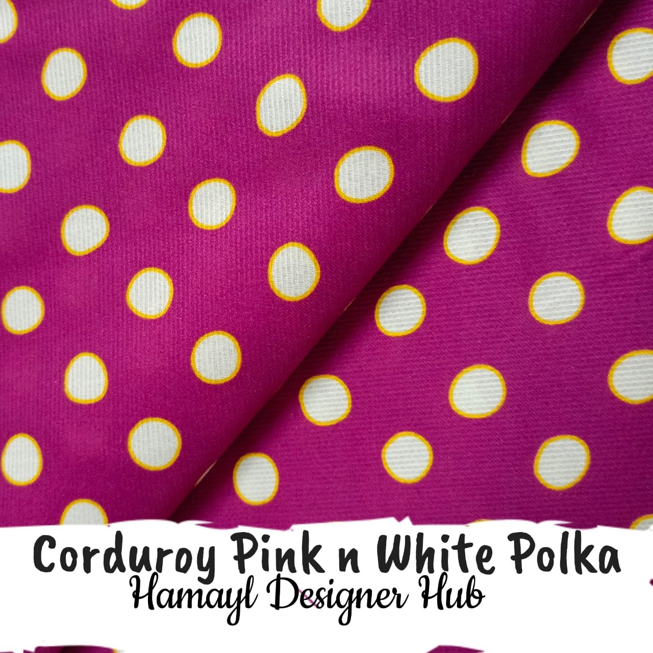 Corduroy Pink n White Polka – printed corduroy (kotrai) fabric, 58-inch width, unstitched