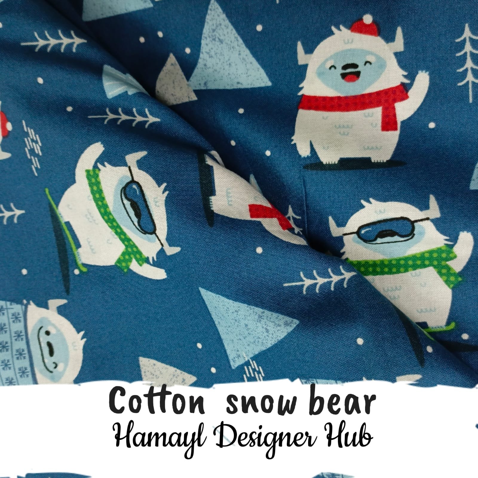 Cotton Snow Bear – printed winter cotton fabric, 45-inch width, unstitched