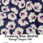 Alt Text: Corduroy Blue Cheetah – 58 inch funky corduroy kotrai fabric by Hamayl Designer Hub Pakistan