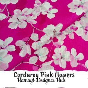 Corduroy Pink Flowers – 58 inch funky corduroy kotrai fabric with floral print by Hamayl Designer Hub Pakistan