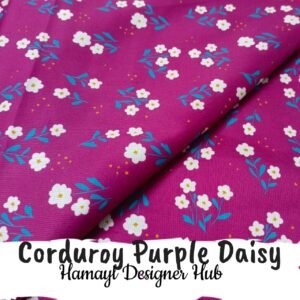 Corduroy Purple Daisy – 58 inch funky corduroy kotrai fabric with floral daisy print by Hamayl Designer Hub Pakistan