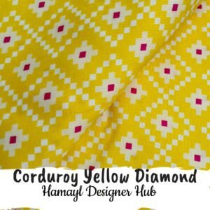 Corduroy Yellow Diamond – 58 inch funky corduroy kotrai fabric with geometric diamond print by Hamayl Designer Hub Pakistan