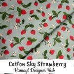 Cotton Sky Strawberry – 45 inch sky blue cotton fabric with strawberry and floral print by Hamayl Designer Hub Pakistan