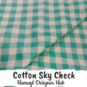 Cotton Sky Check – 45 inch checkered cotton fabric sky blue and white by Hamayl Designer Hub Pakistan