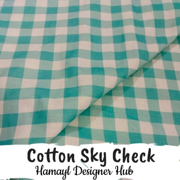 Cotton Sky Check – 45 inch checkered cotton fabric sky blue and white by Hamayl Designer Hub Pakistan
