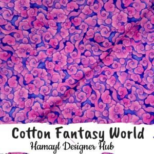 Cotton Fantasy World – 45 inch cotton fabric with purple and pink fantasy cloud design by Hamayl Designer Hub Pakistan