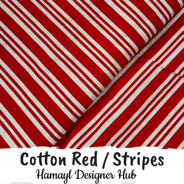 Cotton Red Stripes – 45 inch printed cotton fabric with bold red and white stripe design by Hamayl Designer Hub Pakistan