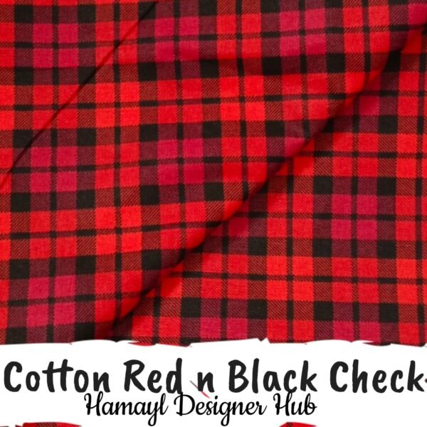 Cotton Red n Black Checks – 45 inch checkered cotton fabric red and black by Hamayl Designer Hub Pakistan