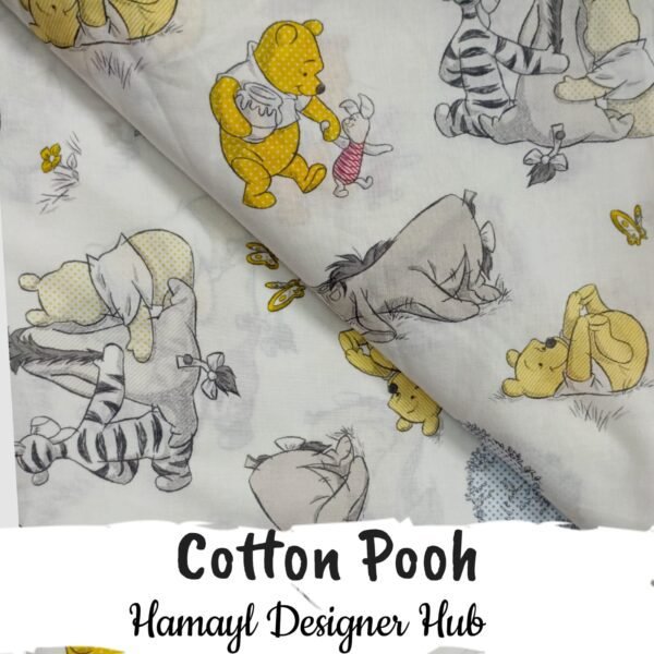 Cotton Pooh – 45 inch cartoon printed cotton fabric with Pooh design by Hamayl Designer Hub Pakistan