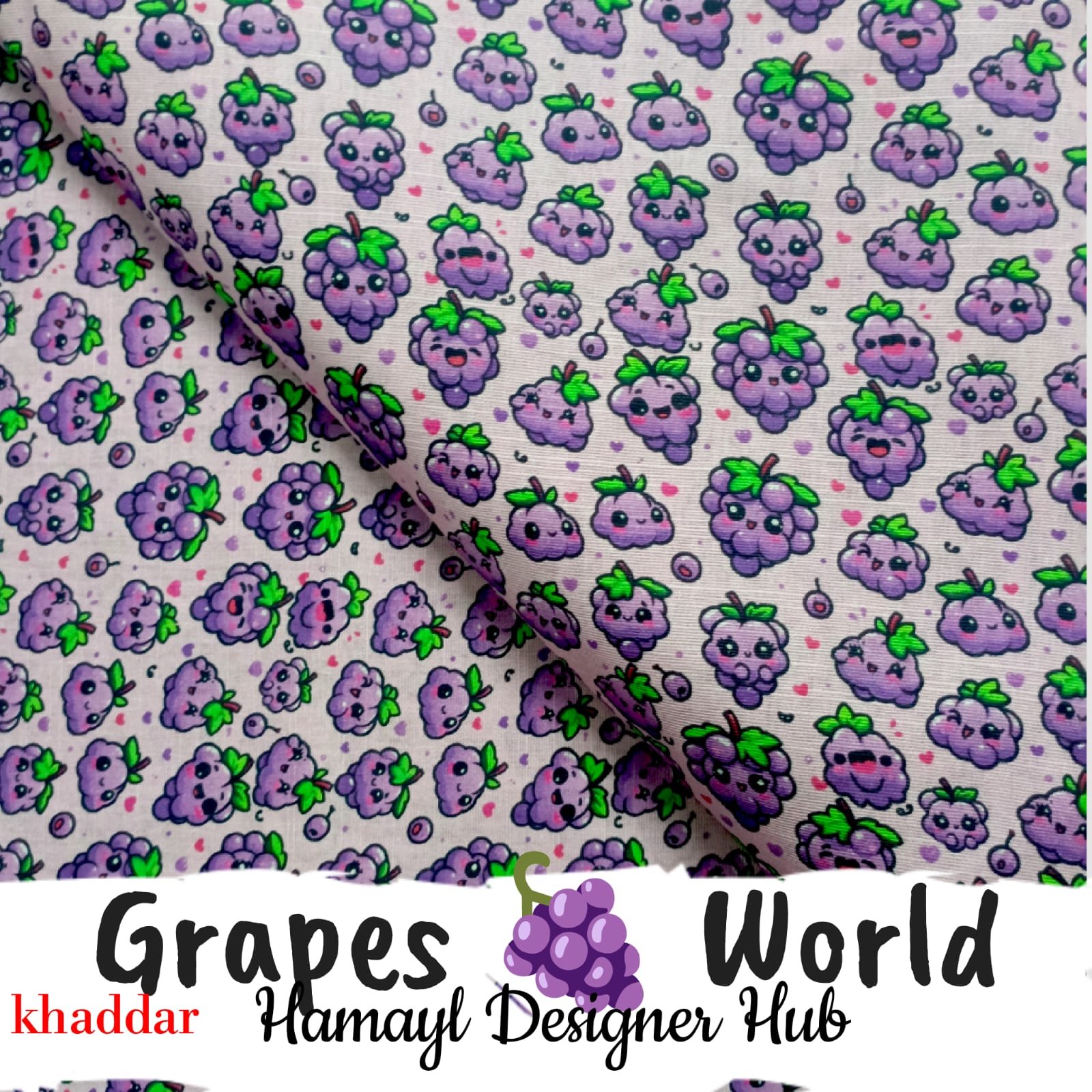Grapes World digital khaddar suit – cute grape print, 40-inch width – Winter Collection 2025 – Hamayl Designer Hub