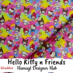 Hello Kitty n Friends digital khaddar suit – colorful mini print, 40-inch width – Winter Collection 2025 – Hamayl Designer Hub