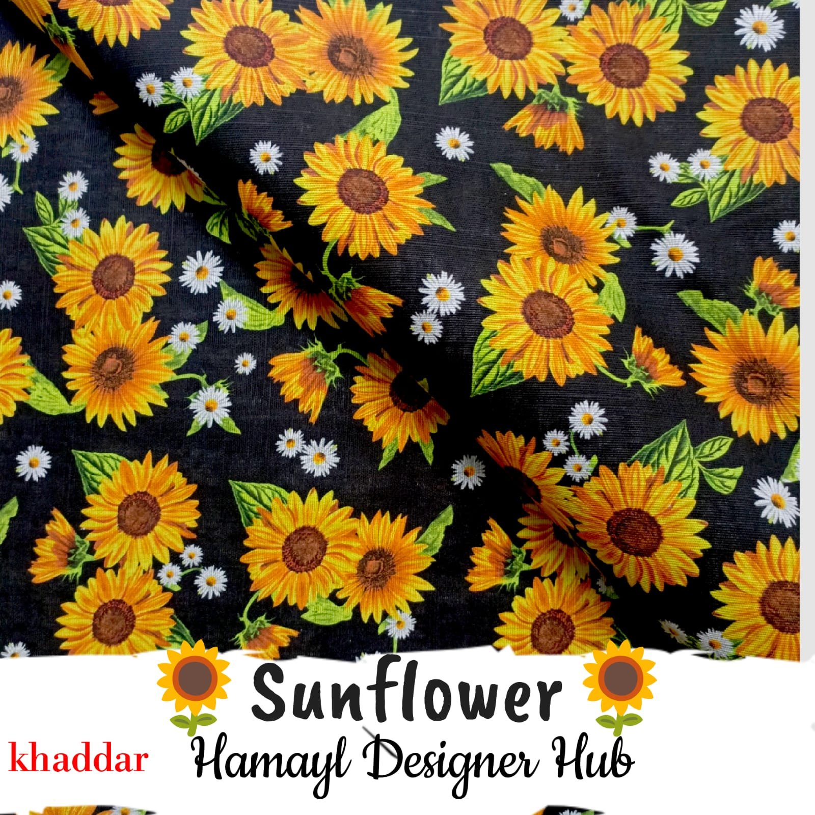 Sunflower digital khaddar suit – floral winter fabric 40-inch width – 2025 Collection – Hamayl Designer Hub