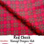 Red Check Khaddar – classic checkered winter suit fabric 2025 Hamayl Designer Hub