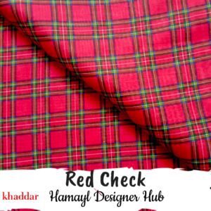 Red Check Khaddar – classic checkered winter suit fabric 2025 Hamayl Designer Hub