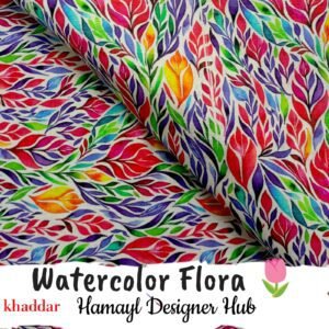 Watercolor Flora digital khaddar suit – multicolor floral print – winter 2025 – Hamayl Designer Hub
