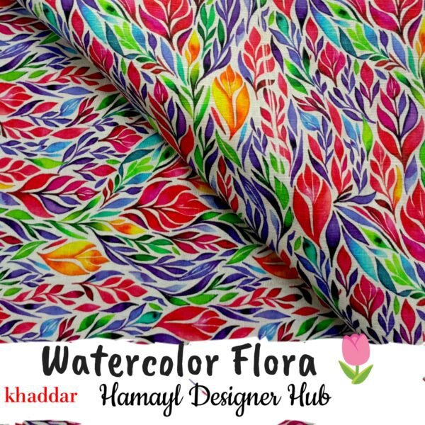 Watercolor Flora digital khaddar suit – multicolor floral print – winter 2025 – Hamayl Designer Hub