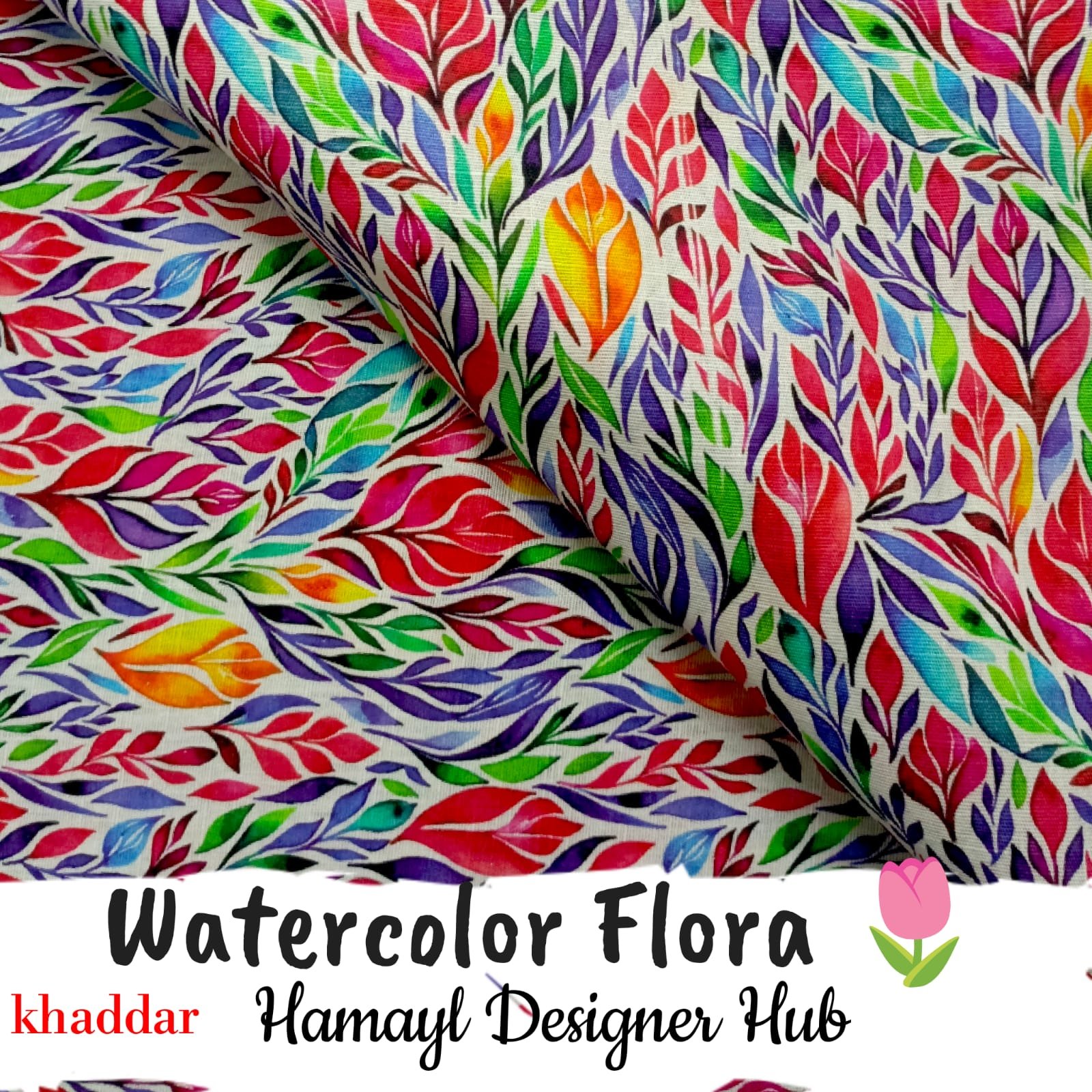 Watercolor Flora digital khaddar suit – multicolor floral print – winter 2025 – Hamayl Designer Hub