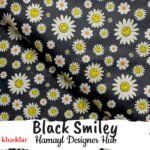 Black Smiley digital printed khaddar fabric with daisy flowers – Winter Collection 2025 Hamayl Designer Hub