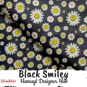 Black Smiley digital printed khaddar fabric with daisy flowers – Winter Collection 2025 Hamayl Designer Hub