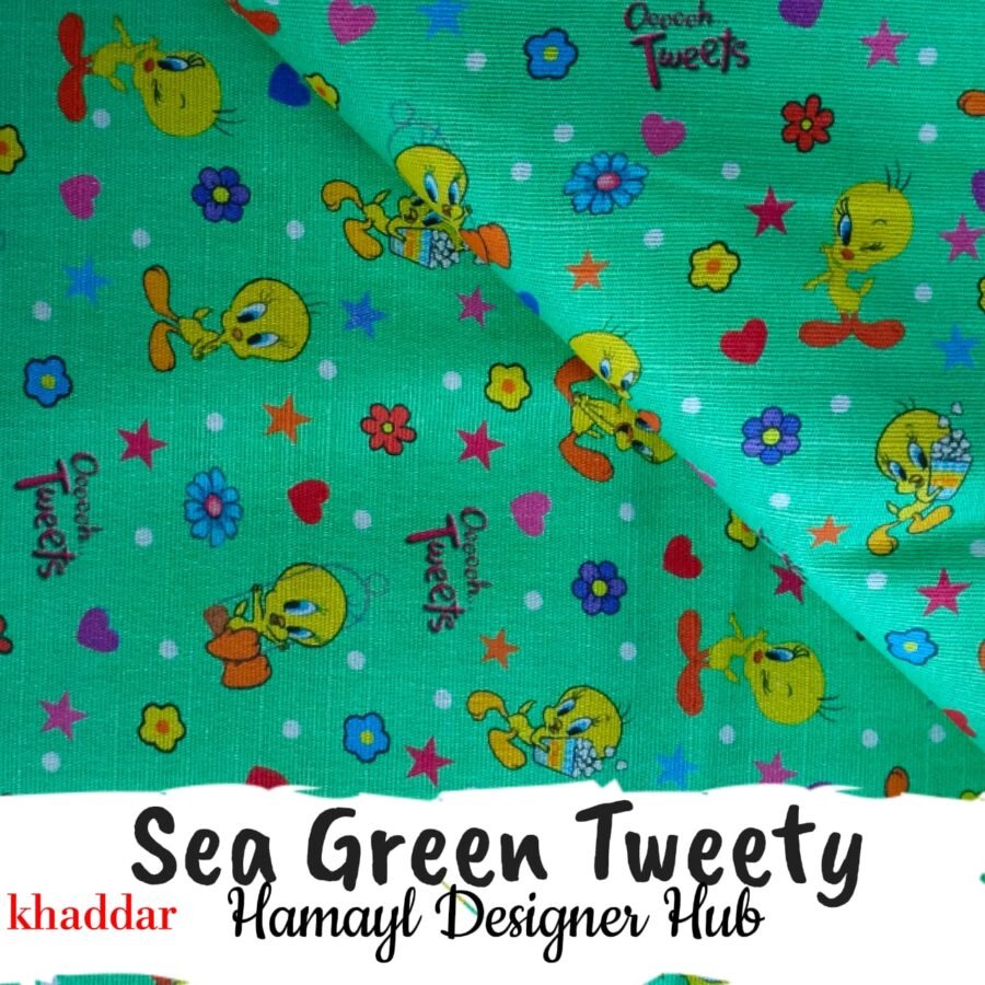 SeaGreen Tweety Khaddar – Digital Printed Suit | Hamayl Designer Hub Winter 2025 — unstitched fabric