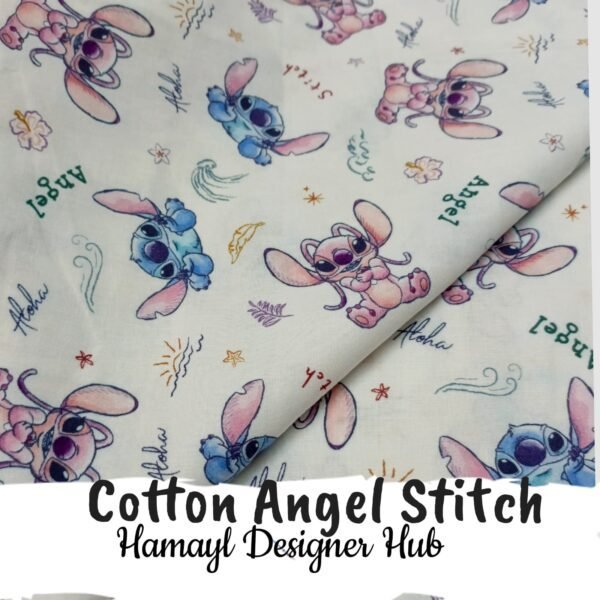 “Cotton Angel Stitch fabric 45 inch – cartoon Stitch Angel printed cotton 2025 Pakistan”
