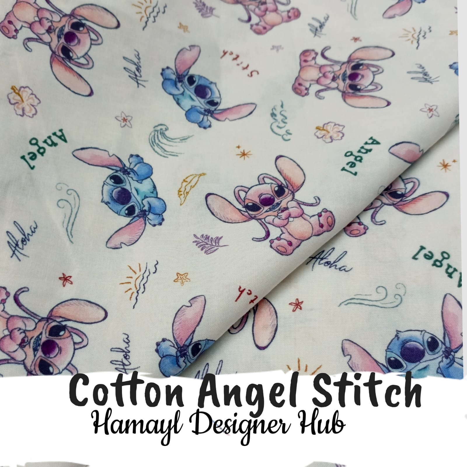 “Cotton Angel Stitch fabric 45 inch – cartoon Stitch Angel printed cotton 2025 Pakistan”