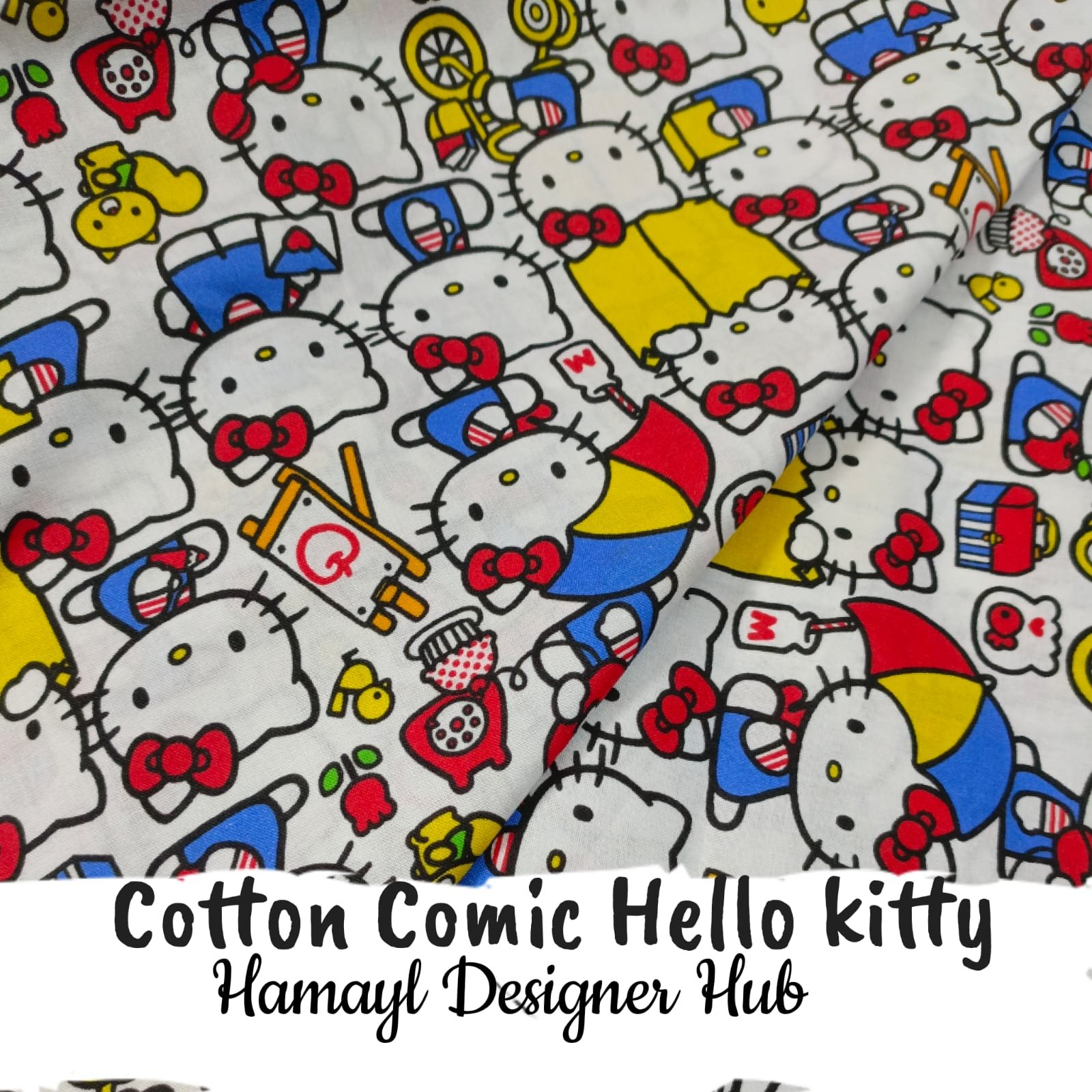 “Cotton Comic Hello Kitty fabric 45 inch – cute cartoon printed cotton for 2025 Pakistan”