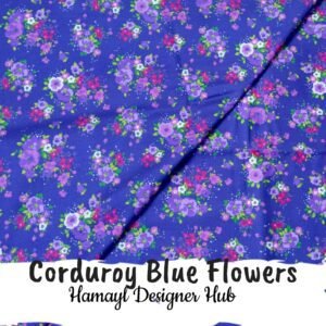 Corduroy Blue Flowers funky kotrai 58 inch – royal blue floral printed corduroy fabric for winter 2025 Pakistan