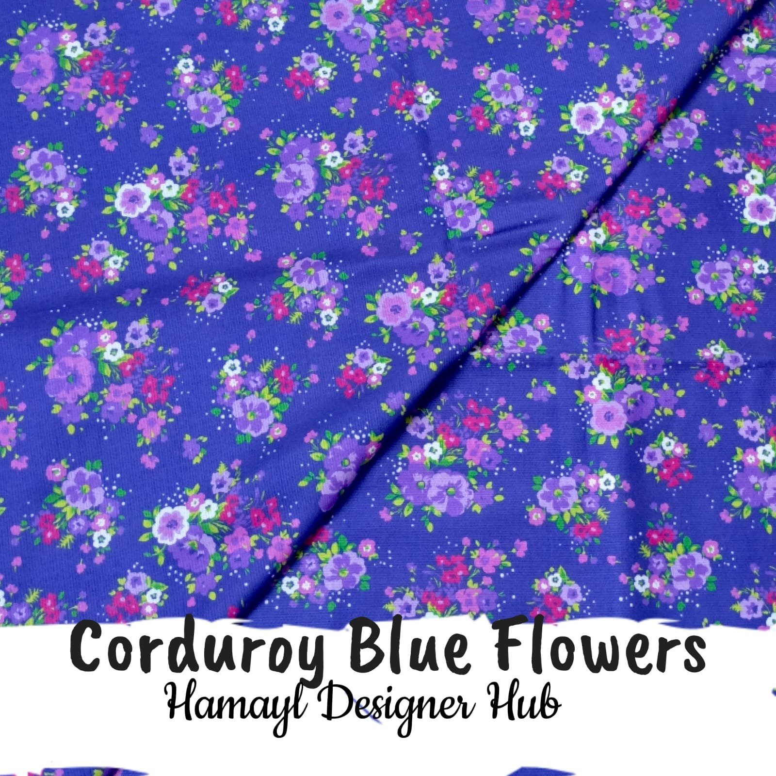 Corduroy Blue Flowers funky kotrai 58 inch – royal blue floral printed corduroy fabric for winter 2025 Pakistan