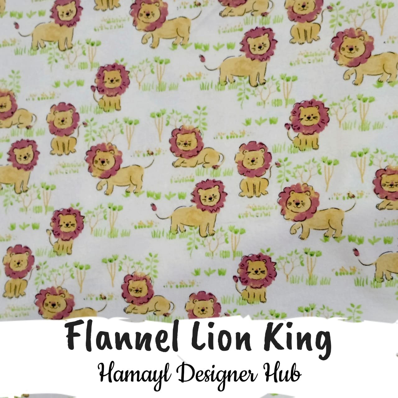 Flannel Lion King 45 inch export quality funky nightwear fabric with cartoon lion prints – ideal for kids’ pajamas and sleepwear