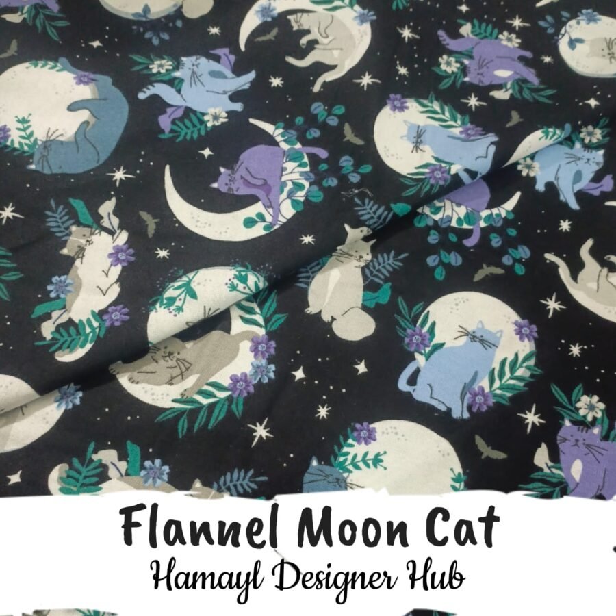 Flannel Moon Cat – printed flannel fabric, 45-inch width, unstitched
