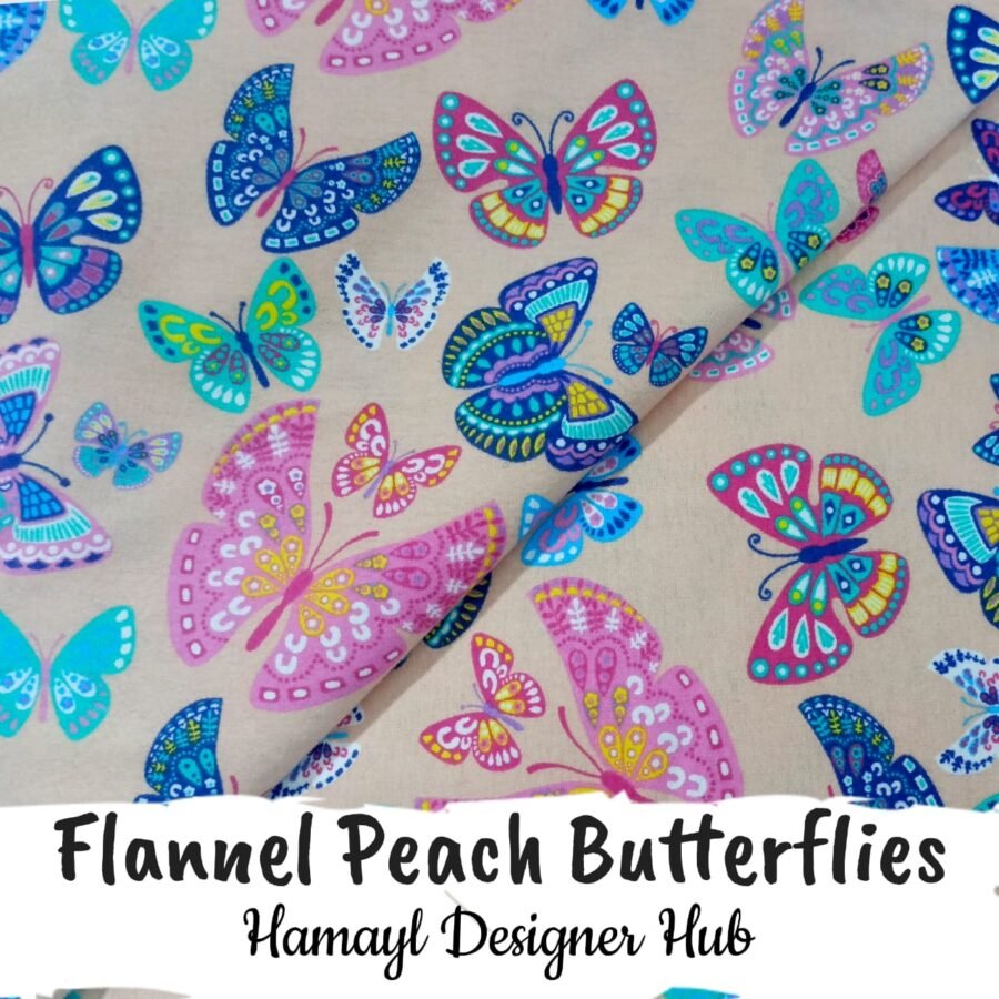 Flannel Peach Butterflies – printed flannel fabric, 45-inch width, unstitched