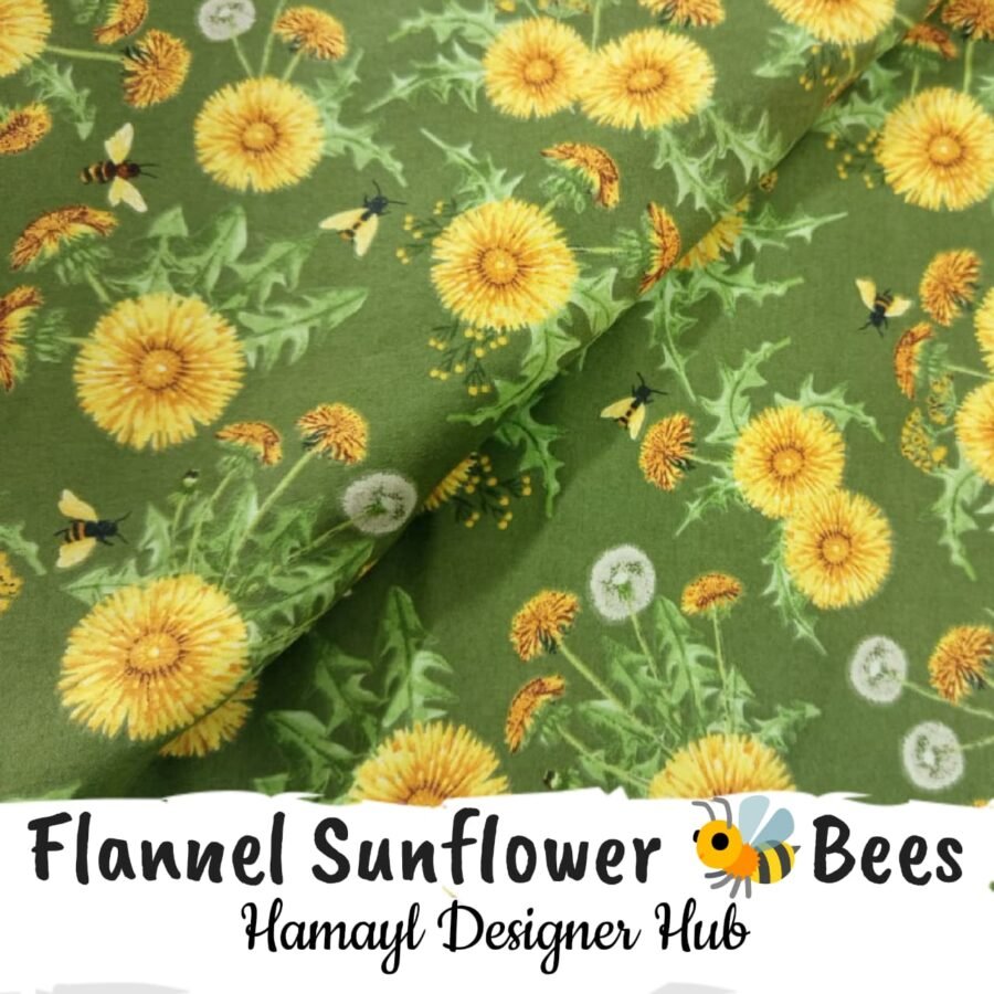 Flannel Sunflower Bees – printed flannel fabric, 45-inch width, unstitched