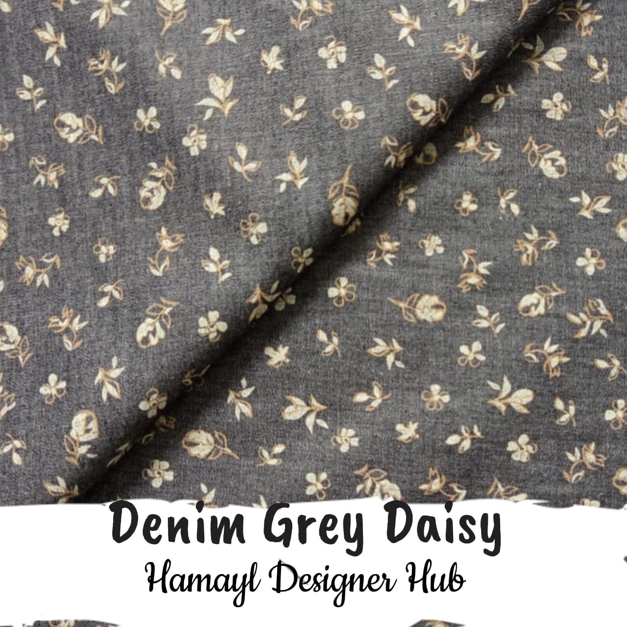 Gray Daisy – soft cotton denim fabric, 58-inch width, unstitched