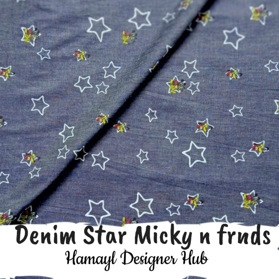 Star Mickey n Friends-Soft Denim-58inch width — unstitched fabric