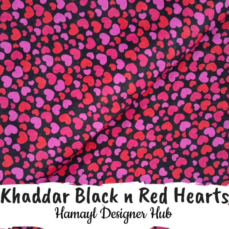 Black n Red Hearts– Khaddar Suit (Digital Print) | Hamayl Designer Hub 2025