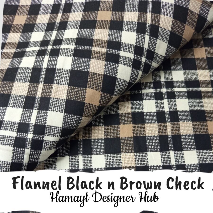 Flannel Black n Brown Check – printed flannel fabric, 45-inch width, unstitched