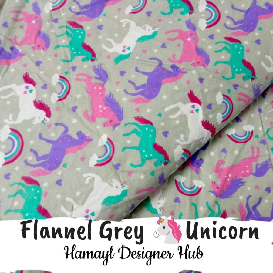 Flannel Gray Unicorn – printed flannel fabric, 45-inch width, unstitched