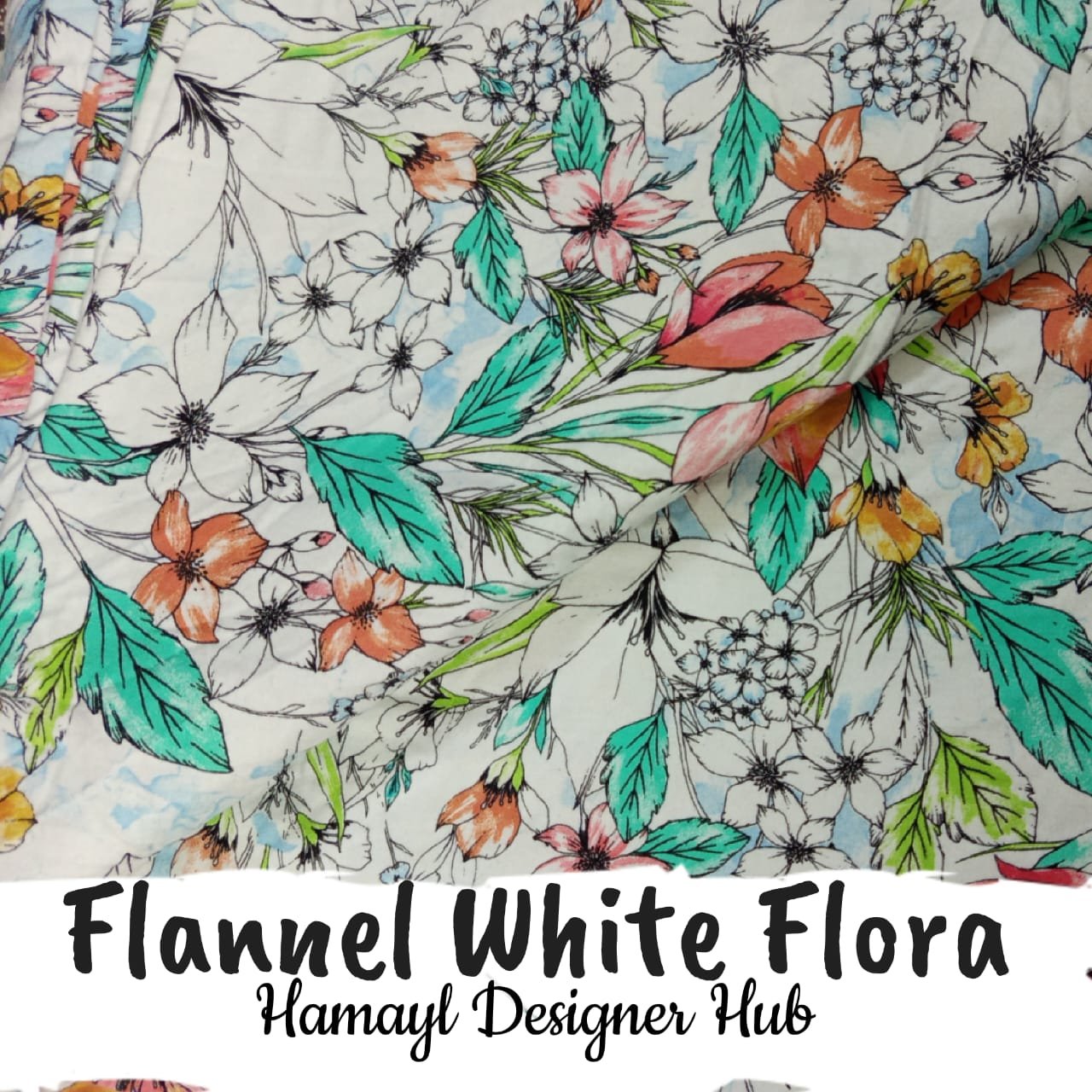 Flannel White Flora – printed flannel fabric, 45-inch width, unstitched