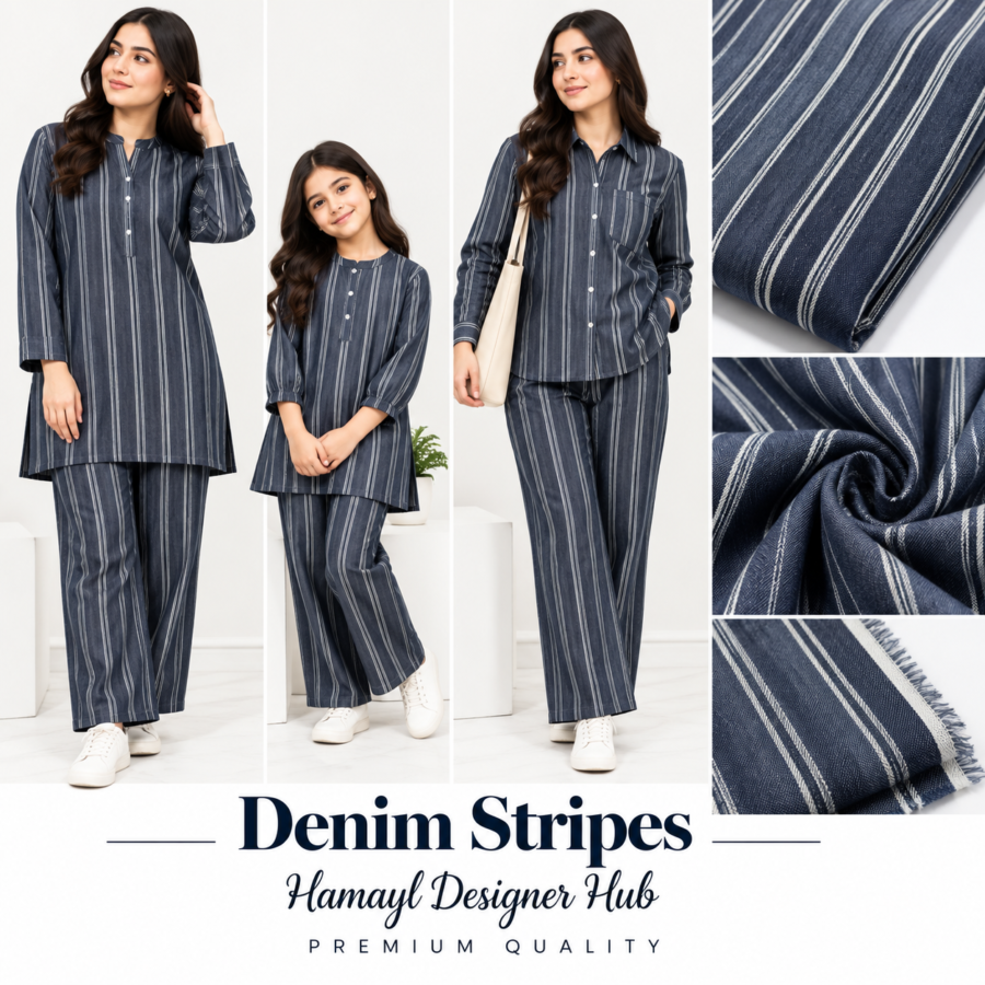 Stripes – soft cotton denim fabric, 58-inch width, unstitched